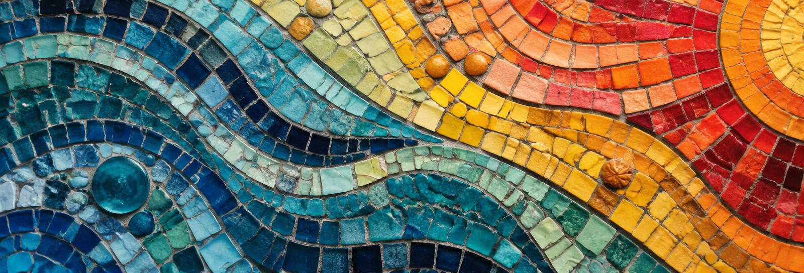 Blue, yellow, and coral handmade mosaic tiles